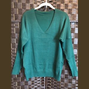 NWOT Green Cotton V-Neck Sweater
